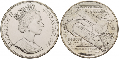 Гибралтар 2,8 экю 1993 евротоннель Англия-Франция, поезд КМ 478 медно-никель PROOF 00-00