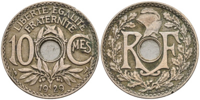Франция 10 сантимов 1929 KM 866a, Le Franc 138.3 медно-никель 4143-954