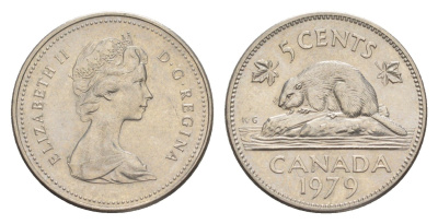Канада 5 центов 1979 Елизавета II (1952-2022), бобр KM 60.2 никель 4639-511