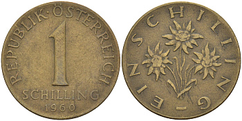 Австрия 1 шиллинг 1960 KM 2886 алюминиевая бронза 63-1354
