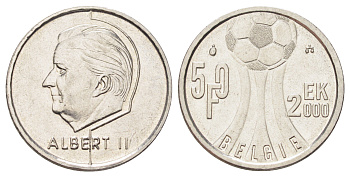 Бельгия 50 франков 2000 Belgie, Чемпионат Европы по футболу KM 214 нержавеющая сталь 4657-622