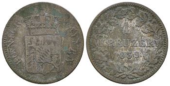 Бавария 1 крейцер 1839 Людвиг I (1825-1848) KM 422, Jaeger 58 a, AKS 88 серебро 4615-1239