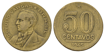 Бразилия 50 сентаво 1945 Жетулиу Варгас KM 557a алюминиевая бронза 4150-625