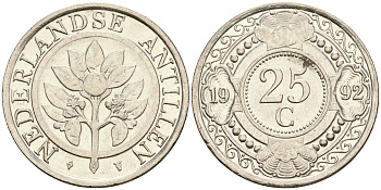 Нидерландские Антилы 25 центов 1992 Беатрикс (1980-2013) KM 35 сталь плакированная никелем 4364-1824