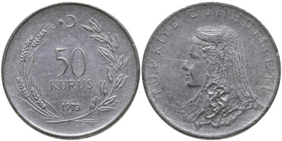 Турция 50 курушей 1973 Анатолийская невеста KM 899 нержавеющая сталь 4541-843