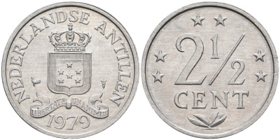 Нидерландские Антильские острова (Нидерландские Антилы) 2 1/2 цента 1979 Юлиана (1948-1980) KM 9а алюминий UNC 4586-755