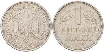 ФРГ 1 марка 1975 D KM 110 медно-никель 4143-137