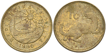 Мальта 1 цент 1986 ласка, горностай KM 78 никель латунь 4585-1131