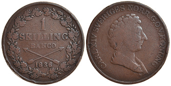 Швеция 1 скиллинг 1836 Карл XIV Юхан (1818-1844) KM 642 медь 4179-1113