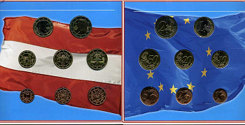 Австрия евронабор из 8 монет 2002 в буклете биметалл UNC 1-6-4-73