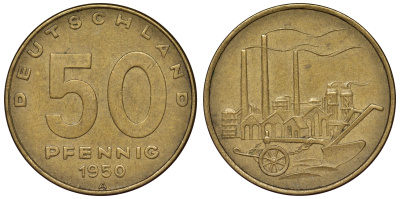 ГДР 50 пфеннигов 1950 KM 4 алюминиевая бронза 4119-934