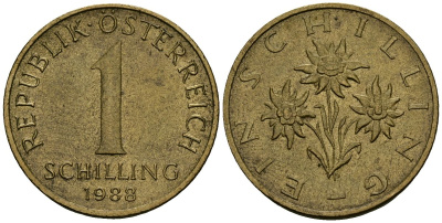 Австрия 1 шиллинг 1988 KM 2886 алюминиевая бронза 4167-711