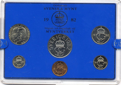 Швеция набор монетного двора из 6 монет 1982 в пластике, Карл XVI Густав (1973- ) KM MS23 UNC 5-4-2-79