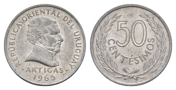 Уругвай 50 сентесимо 1965 KM 45 алюминий aUNC 4633-1052