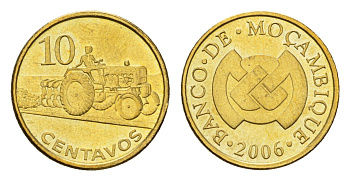 Мозамбик 10 сентаво 2006 год-тип KM 134 сталь плакированная латунью UNC 4588-1049