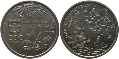 Португалия 200 эскудо 1995 INCM, Путешествие на Молуккские острова в 1512 году KM 682 медно-никель aUNC 00-00