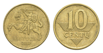 Литва 10 центов 2007 KM 106 никель латунь 4115-748