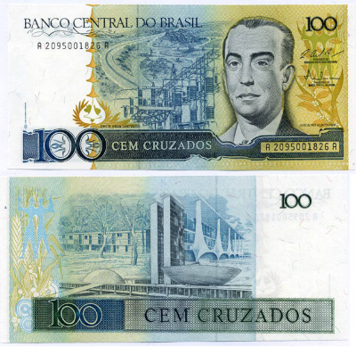 БРАЗИЛИЯ 100 КРУЗАДО 1987 ПОДПИСЬ 25, ЖУСЕЛИНУ КУБИЧЕК Pick 211c бумага UNC (ПРЕСС) 8611-37-3-2
