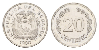 Эквадор 20 сентаво 1980 KM 77.2a сталь плакированная никелем UNC 4674-833