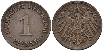 Германия 1 пфенниг 1916 A KM 10, J. 10 медь 4151-341