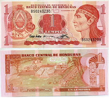 ГОНДУРАС 1 ЛЕМПИРА 1992 10 СЕНТЯБРЯ 1992, РУИНЫ КОПАН, ОСТАТКИ ДРЕВНЕГО ГОРОДА ИНКОВ В ГОНДУРАСЕ Pick 71 бумага UNC (ПРЕСС) 6317-47-3