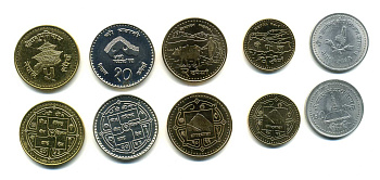 Непал лот из 5 монет 1996-2009 50 пайса, 1, 2, 5, 10 рупий UNC N2-32