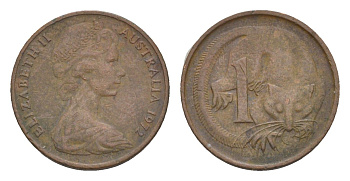 Австралия 1 цент 1972 Елизавета II (1952-2022), молодой портрет, опоссум KM 62 бронза 4655-1211