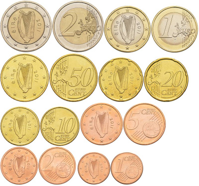 ИРЛАНДИЯ ЕВРОНАБОР ИЗ 8 МОНЕТ 2011 1, 2, 5, 10, 20, 50 ЕВРОЦЕНТОВ, 1 И 2 ЕВРО UNC 68-1111