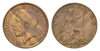Великобритания 1 фартинг 1920 Георг V (1910-1936) KM 808.2, Spink 4060 медь 4627-634
