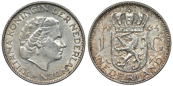 Нидерланды 1 гульден 1964 Юлиана (1948-1980) KM 184 серебро 71-1137