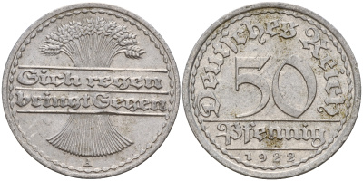Германия 50 пфеннигов 1922 A J. 301, KM 27 алюминий    4603-836