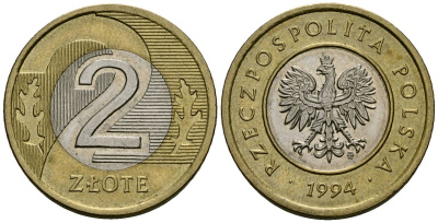 Польша 2 злотых 1994 MW KM 283 биметалл 4138-452