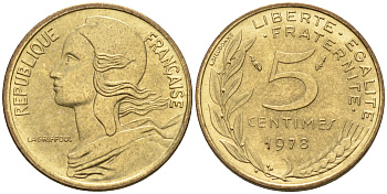 Франция 5 сантимов 1977 тип Марианна KM 933 никель алюминий медь    4594-1134