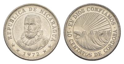 Никарагуа 10 сентаво 1972 KM 17.2a сталь плакированная никелем UNC 4640-1022