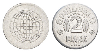 Германия игровой жетон в 2 марки ND разновидность - Глобус, вес 0,8 гр, диаметр 20 мм алюминий UNC 54-142