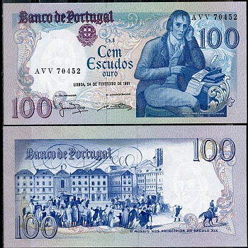 Португалия 100 эскудо 1981 Мануэл Мария Барбоза ду Бокаже, площадь Росиу в Лиссабоне Pick 178 b (4)  бумага  UNC (пресс) 7201-6-2