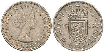 Великобритания 1 шиллинг 1963 Елизавета II (1952-2022), Шотландский герб KM 905, Spink 4148 медно-никель 60-255