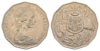 Австралия 50 центов 1980 Елизавета II (1952-2022), герб Австралии, кенгуру KM 68 медно-никель 4381-132