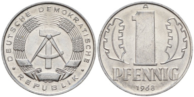 ГДР 1 пфенниг 1968 A KM 8.1 алюминий 4189-516