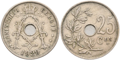 Бельгия 25 сантимов 1929 Belgie, Альберт I (1909-1934) KM 69 медно-никель 190-736
