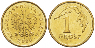 Польша 1 грош 2000 MW KM 276, Parchimowicz 701i латунь UNC 4516-1044