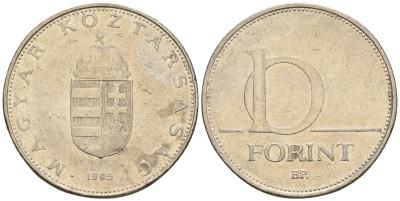 Венгрия 10 форинтов 1995 KM 695 латунь плакированная медно-никелем 259-251