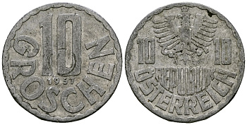 Австрия 10 грошей 1957 KM 2878 алюминий 4135-237