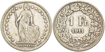 Швейцария 1 франк 1911 В KM 24 серебро 4544-353