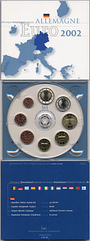ФРГ официальный евронабор из 8 монет в планшете 2002 выпуск банка Люксембурга биметалл UNC 5-4-1-20