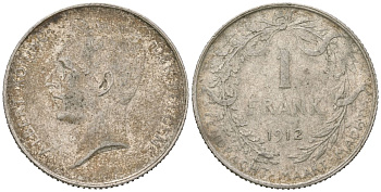 Бельгия 1 франк 1912 DER BELGEN, Альберт I (1909-1934) KM 72 серебро 4543-1157