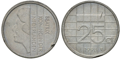 Нидерланды 25 центов 1998 Беатрикс (1980-2013) KM 204 никель 72-827