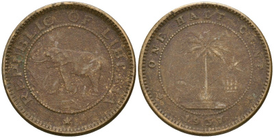 Либерия 1/2 цента 1937 KM 10 латунь 4174-354