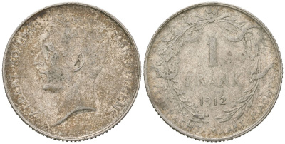 Бельгия 1 франк 1912 DER BELGEN, Альберт I (1909-1934) KM 72 серебро 4543-1157