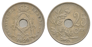 Бельгия 25 сантимов 1929 Belgie, Альберт I (1909-1934) KM 69 медно-никель 4619-617